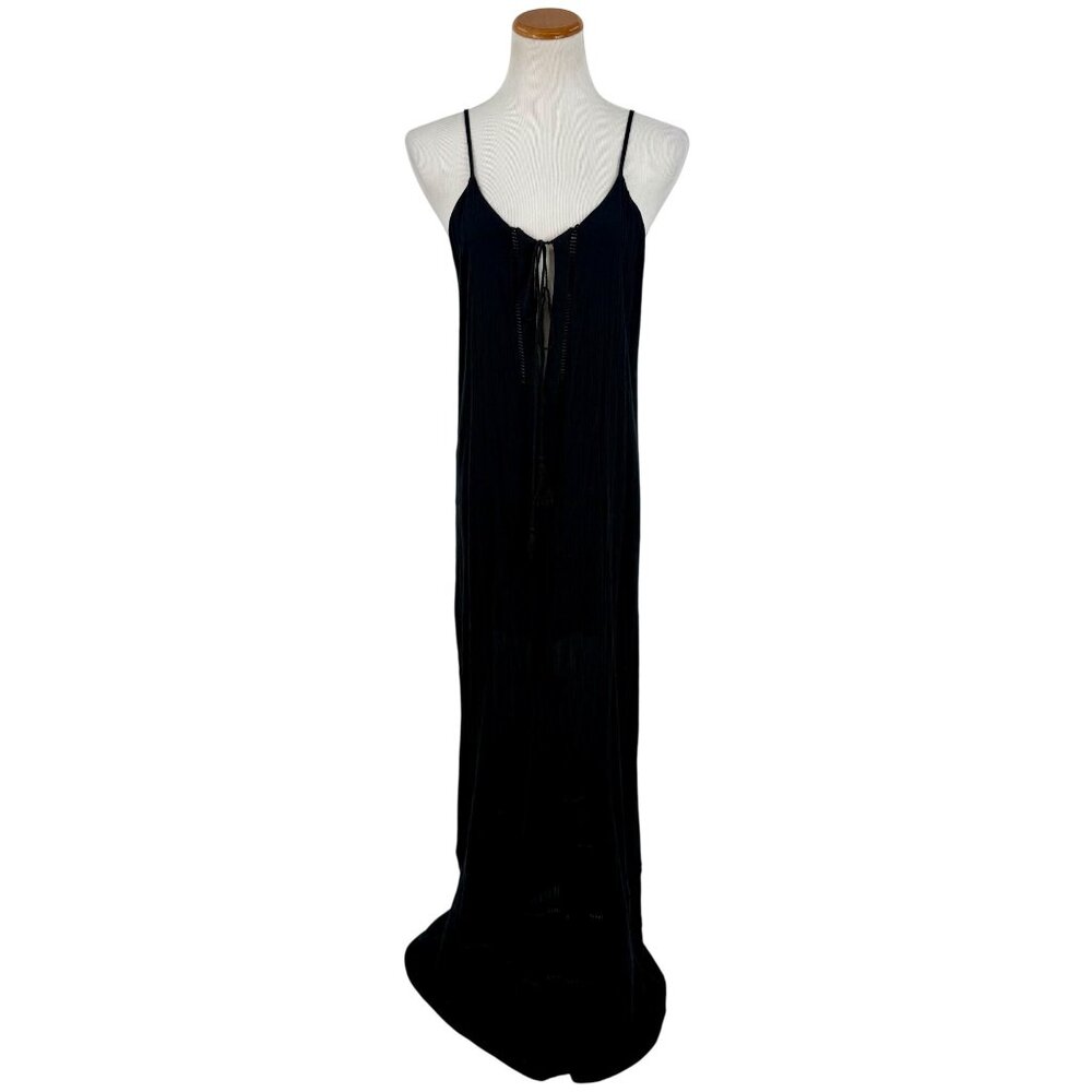 Tobi Black Lace Crochet Trim Gauzy Plunging Strappy Back Casual Boho Maxi Dress - Picture 2 of 16